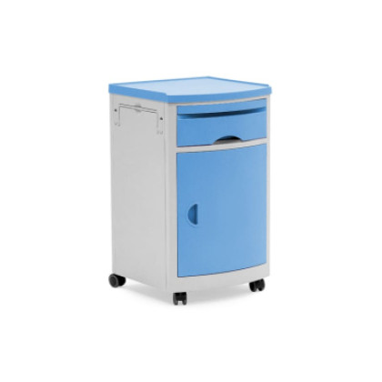 Фото товара Тумба медицинская прикроватная МЕТ TL-220 (с выдвижным столиком, фасад синий)