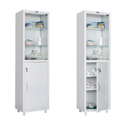 Шкаф медицинский HILFE МД 1 1650/SG верх стекло, низ сталь Фото товара Шкаф медицинский HILFE МД 1 1650/SG верх стекло, низ сталь