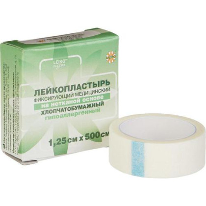 LEIKO, х/б нетканый лейкопластырь 1,25*500 см, катушка, в инд. уп. Фото товара LEIKO, х/б нетканый лейкопластырь 1,25*500 см, катушка, в инд. уп.