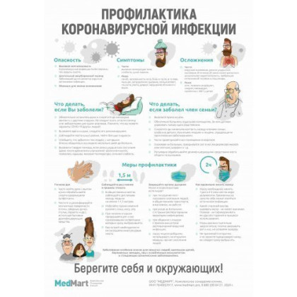 Фото товара Плакат ламинированный формат А2 "Профилактика Коронавируса" в тубусе
