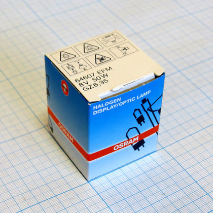 Лампа галогенная (галогеновая) Osram 64607 8V 50W GZ6,35 Фото товара Лампа галогенная (галогеновая) Osram 64607 8V 50W GZ6,35