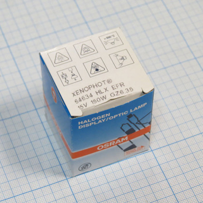 Лампа галогенная (галогеновая) Osram HLX 64634 15V 150W GZ6,35 Фото товара Лампа галогенная (галогеновая) Osram HLX 64634 15V 150W GZ6,35