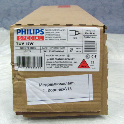 Лампа бактерицидная Philips TUV 15W G13 Фото товара Лампа бактерицидная Philips TUV 15W G13