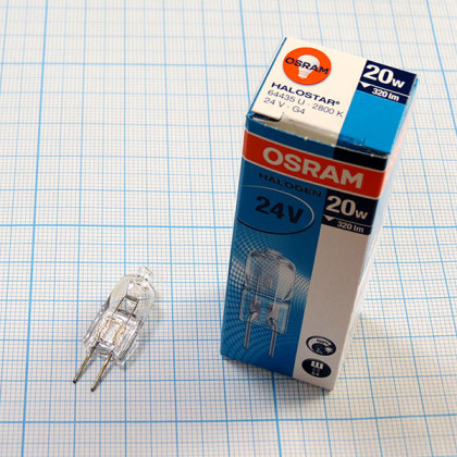 Лампа галогенная (галогеновая) Osram 64435U 24V 20W G4 Фото товара Лампа галогенная (галогеновая) Osram 64435U 24V 20W G4