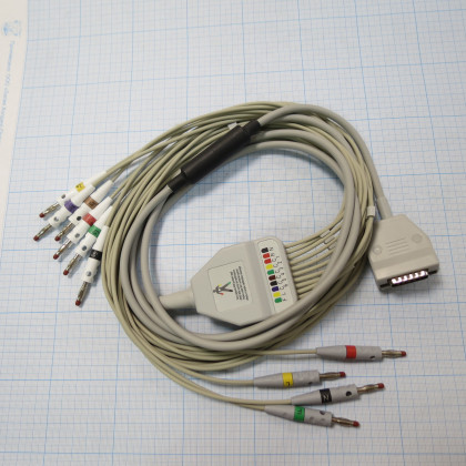 Фото товара Кабель для ЭКГ Fukuda KP-500D/Cardisuny 501/Cardisuny C120/C300 (F6252R) Fiab с 4-мм штекерами