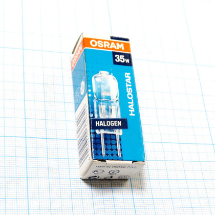 Лампа галогенная (галогеновая) Osram Halostar 64432 12V 35W GY6,35 Фото товара Лампа галогенная (галогеновая) Osram Halostar 64432 12V 35W GY6,35