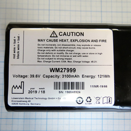 Фото товара Аккумуляторная батарея №WM27929/WM15876/WM27999 (39.6V 3100mAh) для ИВЛ Weinmann Ventilogic