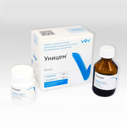 Уницем 50/30г белый (цинк-фосфат. цемент) Фото товара Уницем 50/30г белый (цинк-фосфат. цемент)