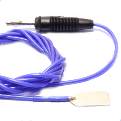 Фото товара Кабель силиконовый синий, штекер "банан" O 4 мм/1 стальной "флажок" 12х22 мм