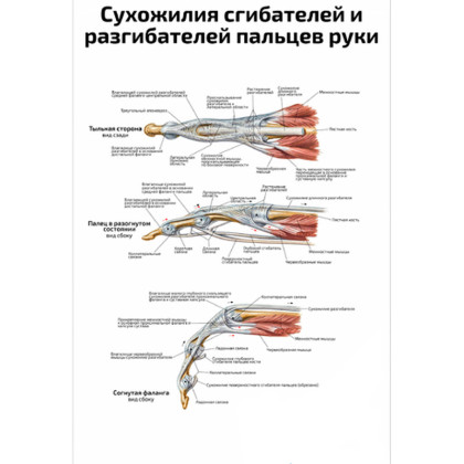 Сухожилия сгибателей и? разгибателей пальцев руки — медицинский плакат Фото товара Сухожилия сгибателей и? разгибателей пальцев руки — медицинский плакат