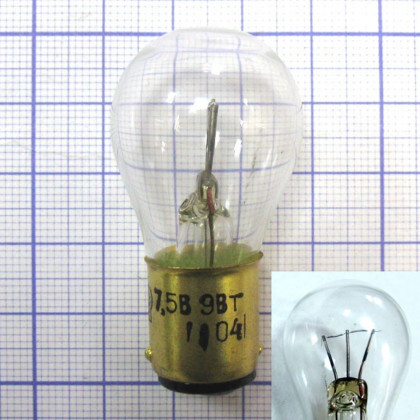 Фото товара Лампа накаливания электрическая самолетная СМ 7,5-9 B15d/18