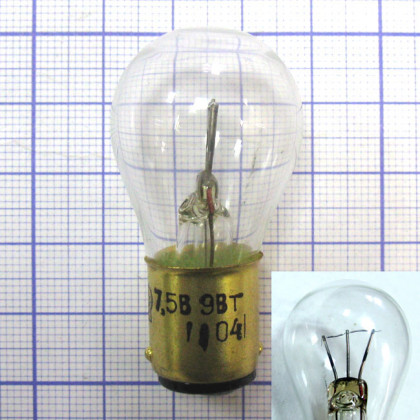 Фото товара Лампа накаливания электрическая самолетная СМ 7,5-9 B15d/18