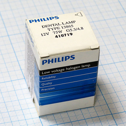 Лампа Philips 13865 12V 75W G5.3-4.8  Фото товара Лампа Philips 13865 12V 75W G5.3-4.8