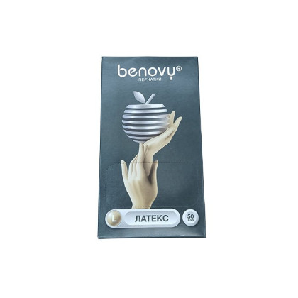 ! Перчатки латексные медицинские BENOVY Latex Chlorinated, р-м L, 50 пар в упаковке Фото товара ! Перчатки латексные медицинские BENOVY Latex Chlorinated, р-м L, 50 пар в упаковке