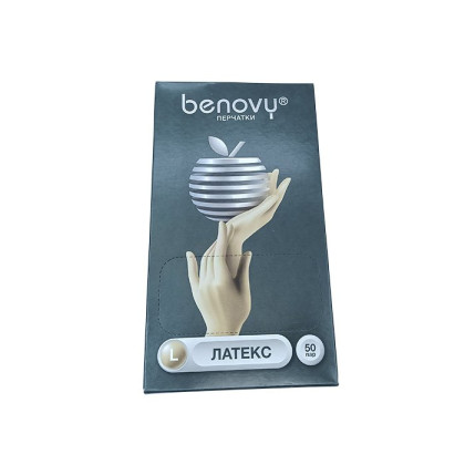 ! Перчатки латексные медицинские BENOVY Latex Chlorinated, р-м L, 50 пар в упаковке Фото товара ! Перчатки латексные медицинские BENOVY Latex Chlorinated, р-м L, 50 пар в упаковке