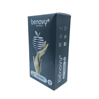 ! Перчатки латексные медицинские BENOVY Latex Chlorinated, р-м M, 50 пар в упаковке Фото товара ! Перчатки латексные медицинские BENOVY Latex Chlorinated, р-м M, 50 пар в упаковке