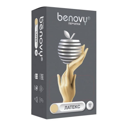 ! Перчатки латексные медицинские BENOVY Latex Chlorinated, р-м XS, 50 пар в упаковке Фото товара ! Перчатки латексные медицинские BENOVY Latex Chlorinated, р-м XS, 50 пар в упаковке