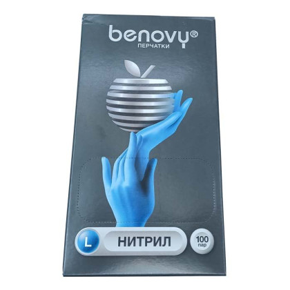 ! Перчатки нитриловые BENOVY Nitrile Chlorinated, голубые, одноразовые, смотровые, размер L, упаковка: 100 пар Фото товара ! Перчатки нитриловые BENOVY Nitrile Chlorinated, голубые, одноразовые, смотровые, размер L, упаковка: 100 пар