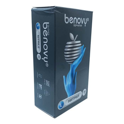 ! Перчатки нитриловые BENOVY Nitrile Chlorinated, голубые, одноразовые, смотровые, размер L, упаковка: 100 пар Фото товара ! Перчатки нитриловые BENOVY Nitrile Chlorinated, голубые, одноразовые, смотровые, размер L, упаковка: 100 пар