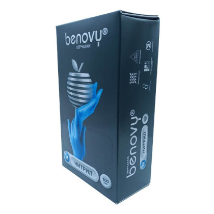 ! Перчатки нитриловые BENOVY Nitrile Chlorinated, голубые, одноразовые, смотровые, размер M, упаковка: 100 пар Фото товара ! Перчатки нитриловые BENOVY Nitrile Chlorinated, голубые, одноразовые, смотровые, размер M, упаковка: 100 пар