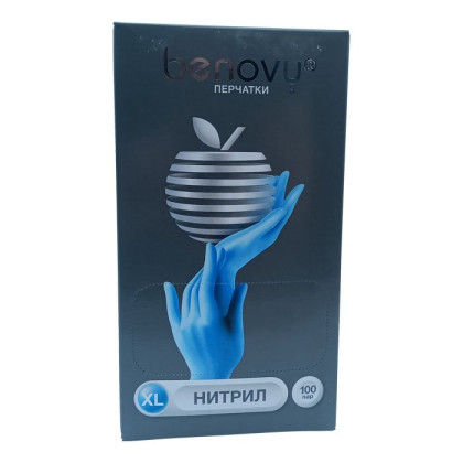 ! Перчатки нитриловые BENOVY Nitrile Chlorinated, голубые, одноразовые, смотровые, размер XL, упаковка: 100 пар Фото товара ! Перчатки нитриловые BENOVY Nitrile Chlorinated, голубые, одноразовые, смотровые, размер XL, упаковка: 100 пар