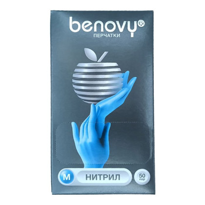 ! Перчатки нитриловые BENOVY Nitrile Chlorinated, голубые, размер M, текстурированные на пальцах, 50 пар в упаковке Фото товара ! Перчатки нитриловые BENOVY Nitrile Chlorinated, голубые, размер M, текстурированные на пальцах, 50 пар в упаковке