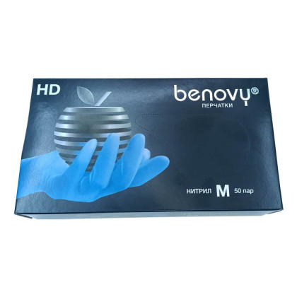 ! Перчатки нитриловые BENOVY Nitrile Chlorinated, голубые, размер M, текстурированные полностью, 50 пар в упаковке Фото товара ! Перчатки нитриловые BENOVY Nitrile Chlorinated, голубые, размер M, текстурированные полностью, 50 пар в упаковке