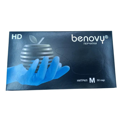 ! Перчатки нитриловые BENOVY Nitrile Chlorinated, голубые, размер M, текстурированные полностью, 50 пар в упаковке Фото товара ! Перчатки нитриловые BENOVY Nitrile Chlorinated, голубые, размер M, текстурированные полностью, 50 пар в упаковке