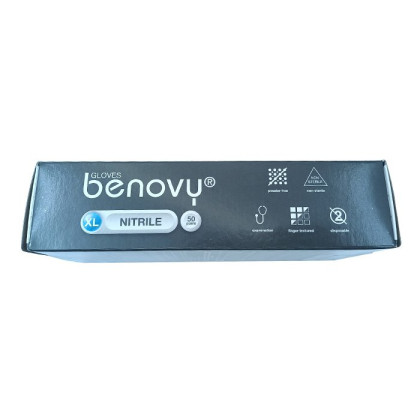 ! Перчатки нитриловые BENOVY Nitrile Chlorinated, голубые, размер XL, текстурированные на пальцах, 50 пар в упаковке Фото товара ! Перчатки нитриловые BENOVY Nitrile Chlorinated, голубые, размер XL, текстурированные на пальцах, 50 пар в упаковке