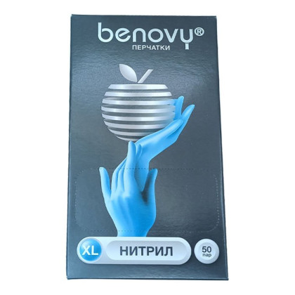 ! Перчатки нитриловые BENOVY Nitrile Chlorinated, голубые, размер XL, текстурированные на пальцах, 50 пар в упаковке Фото товара ! Перчатки нитриловые BENOVY Nitrile Chlorinated, голубые, размер XL, текстурированные на пальцах, 50 пар в упаковке