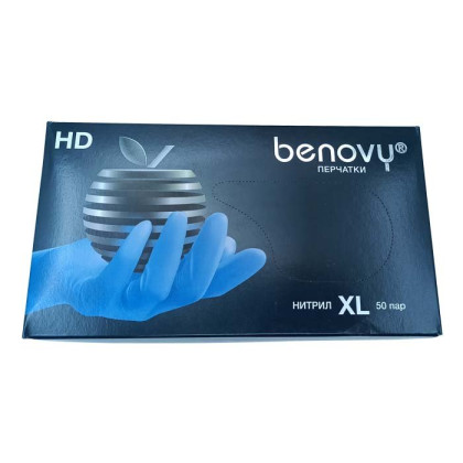 ! Перчатки нитриловые BENOVY Nitrile Chlorinated, голубые, размер XL, текстурированные полностью, 50 пар в упаковке Фото товара ! Перчатки нитриловые BENOVY Nitrile Chlorinated, голубые, размер XL, текстурированные полностью, 50 пар в упаковке