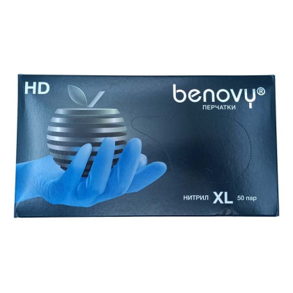 ! Перчатки нитриловые BENOVY Nitrile Chlorinated, голубые, размер XL, текстурированные полностью, 50 пар в упаковке Фото товара ! Перчатки нитриловые BENOVY Nitrile Chlorinated, голубые, размер XL, текстурированные полностью, 50 пар в упаковке