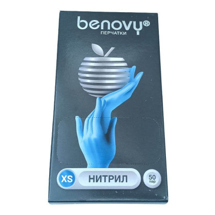 ! Перчатки нитриловые BENOVY Nitrile Chlorinated, голубые, размер XS, текстурированные на пальцах, 50 пар в упаковке Фото товара ! Перчатки нитриловые BENOVY Nitrile Chlorinated, голубые, размер XS, текстурированные на пальцах, 50 пар в упаковке