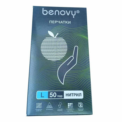 ! Перчатки нитриловые медицинские BENOVY Nitrile MultiColor, зеленые, размер L, 50 пар в упаковке Фото товара ! Перчатки нитриловые медицинские BENOVY Nitrile MultiColor, зеленые, размер L, 50 пар в упаковке
