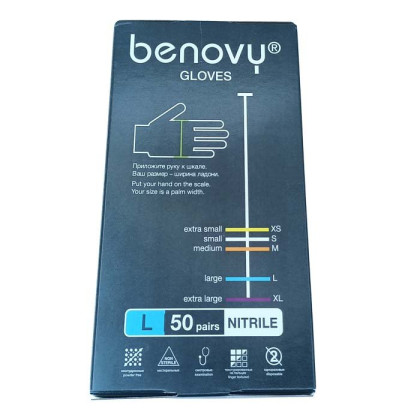 ! Перчатки нитриловые медицинские BENOVY Nitrile MultiColor, зеленые, размер L, 50 пар в упаковке Фото товара ! Перчатки нитриловые медицинские BENOVY Nitrile MultiColor, зеленые, размер L, 50 пар в упаковке