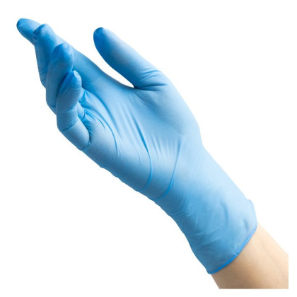 Фото товара BENOVY Dental Formula Nitrile Chlorinated Light, перчатки нитриловые, текстурированные на пальцах, голубые, S, 50 пар