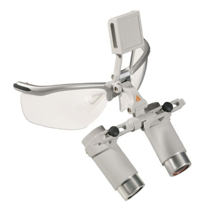 Фото товара Бинокулярная лупа HRP 4х, рабочее расстояние 340 мм, с креплением i-View для шлема Professional L с защитным щитком, (арт. С-000.32.711), Heine