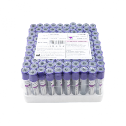 Фото товара Вакуумные пробирки Lab-Vac с К3 ЭДТА, фиолетовые, 4 мл, 13х75 мм (уп. 100шт) 143041375