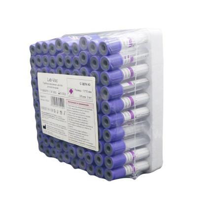 Вакуумные пробирки с К3 ЭДТА, фиолетовые, 3 мл, 100шт 143031375 Фото товара Вакуумные пробирки с К3 ЭДТА, фиолетовые, 3 мл, 100шт 143031375