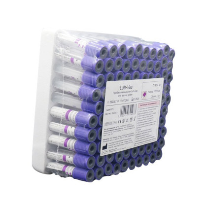 Фото товара Вакуумные пробирки с ЭДТА-к3, фиолетовые, 2 мл, 13х75 мм (уп. 100шт) 143021375