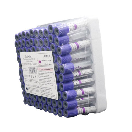 Фото товара Вакуумные пробирки с ЭДТА-к3, фиолетовые, 2 мл, 13х75 мм (уп. 100шт) 143021375