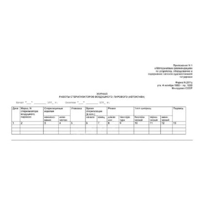 Фото товара Журнал контроля работы стерилизаторов 257/У