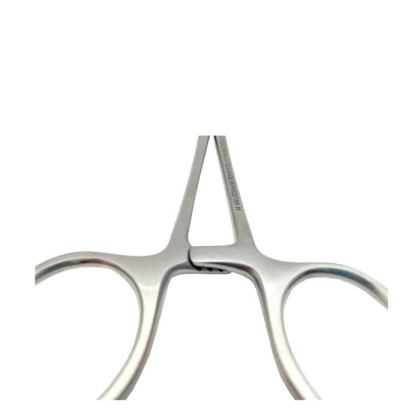 Зажим кровоостанавливающий 1х2 зубый зубчатый изогнутый по плоскости для новорожденных 125мм Фото товара Зажим кровоостанавливающий 1х2 зубый зубчатый изогнутый по плоскости для новорожденных 125мм