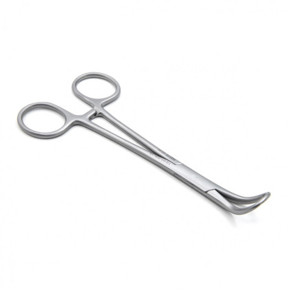 Фото товара Зажим медицинский BACKHAUS, с кремальерой для операционного белья, изогнутый, 150 мм (З-39р), МИЗТ