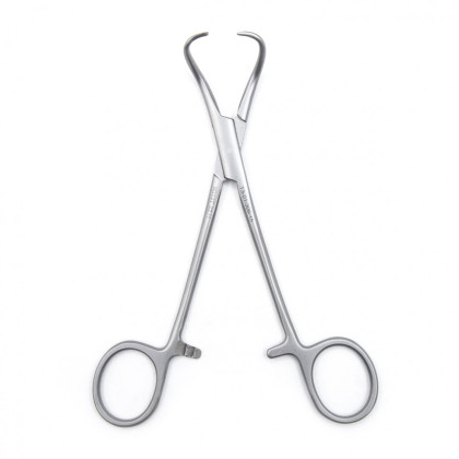 Фото товара Зажим медицинский BACKHAUS, с кремальерой для операционного белья, изогнутый, 150 мм (З-39р), МИЗТ