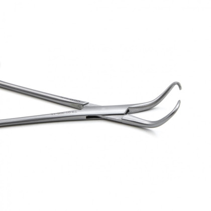 Фото товара Зажим медицинский BACKHAUS, с кремальерой для операционного белья, изогнутый, 150 мм (З-39р), МИЗТ