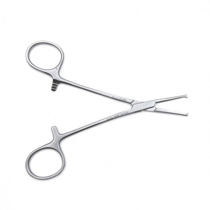 Фото товара Зажим медицинский HALSTED-MOSQUITO, кровоостанавливающий 1х2 зубый, зубчатый, для новорожденных, прямой, 125 мм (З-117р), МИЗТ