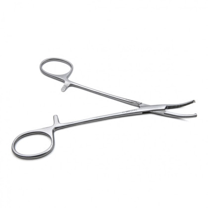 Фото товара Зажим медицинский KOCHER, кровоостанавливающий 1х2 зубый, зубчатый, изогнутый, № 1, 150 мм (З-21-1р), МИЗТ