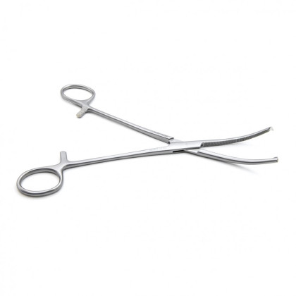 Фото товара Зажим медицинский KOCHER-OCHSNER, кровоостанавливающий 1х2 зубый, зубчатый, изогнутый, №3, 200 мм (З-31-1р), МИЗТ