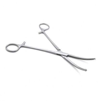 Фото товара Зажим медицинский KOCHER-OCHSNER, кровоостанавливающий 1х2 зубый, зубчатый, изогнутый, №3, 200 мм (З-31-1р), МИЗТ